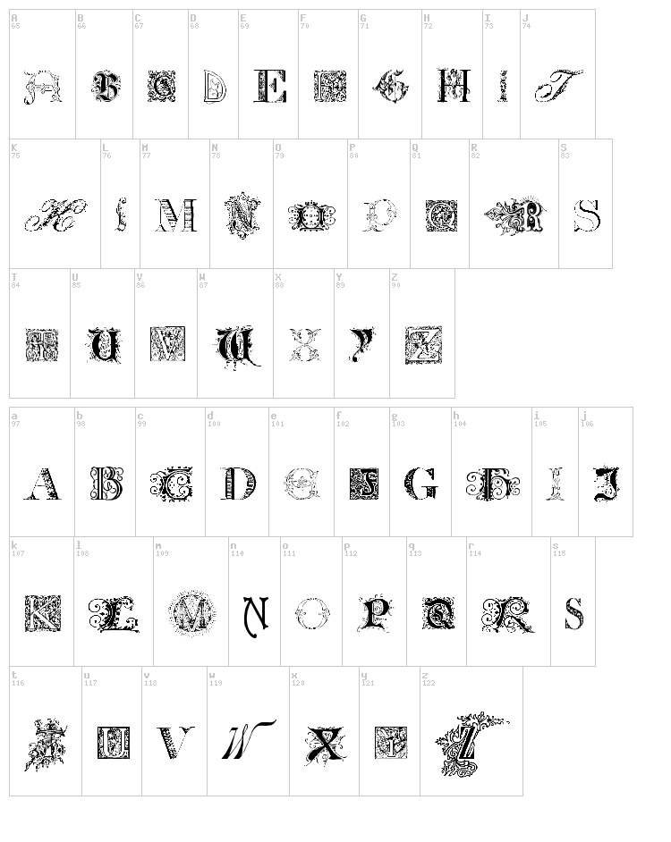 Kidnapped at Old Times font map